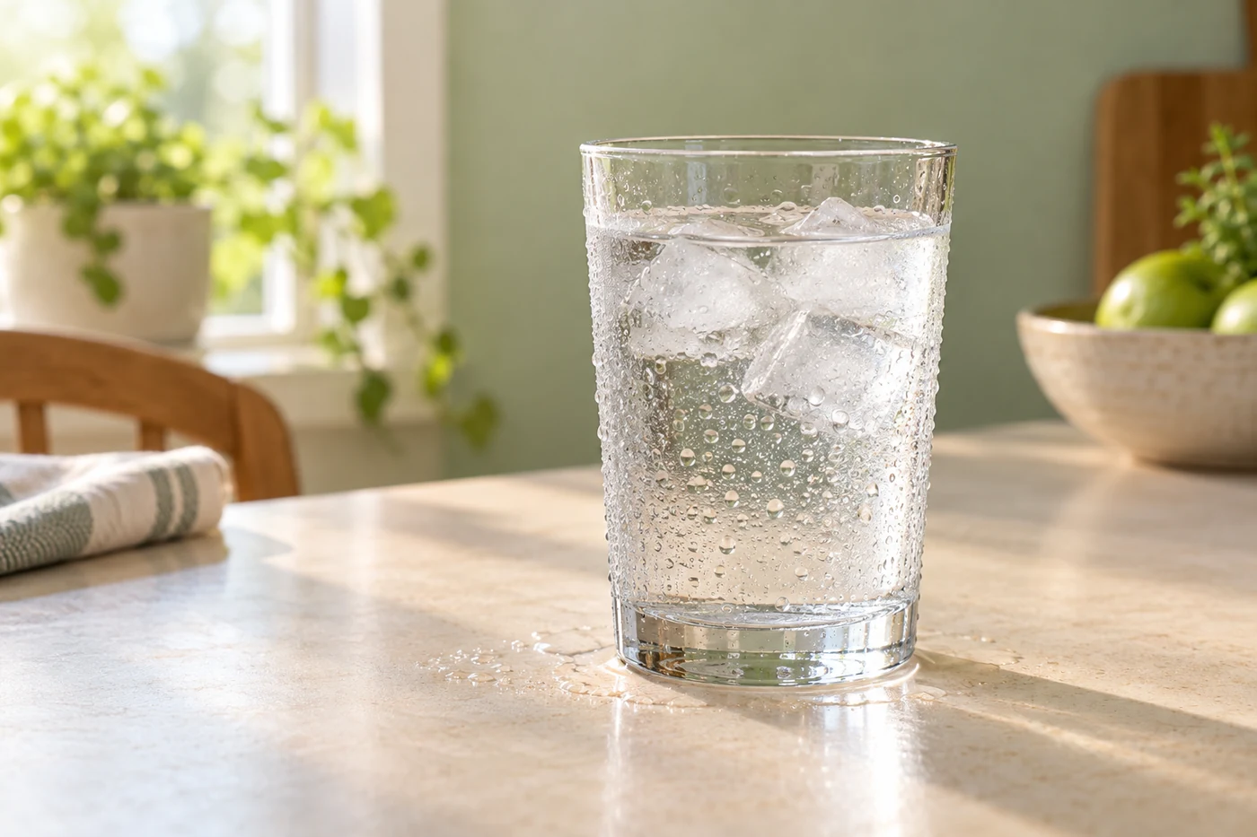 Water beads on a cold glass