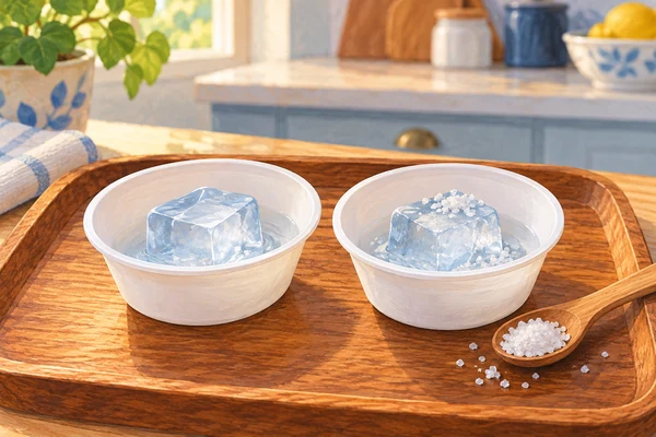 Salt water has a lower freezing point